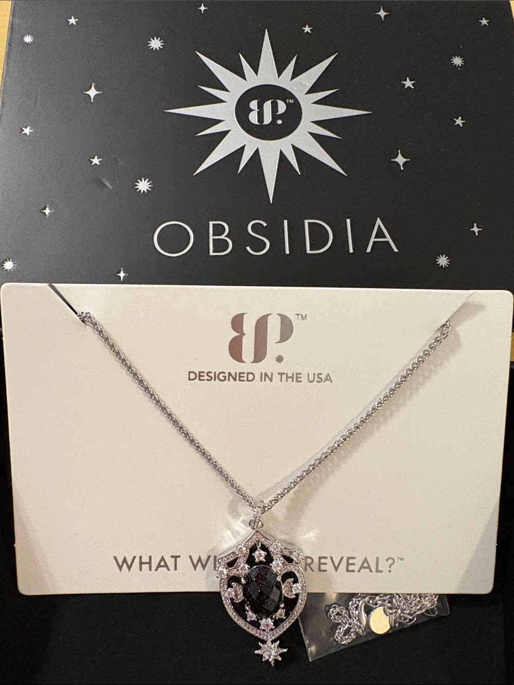 Obsidia Silver Pendant Necklace with Black Stone